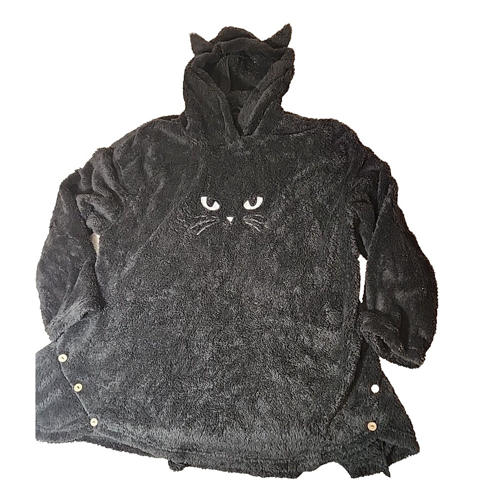FUZZY‎ CAT KITTEN Sweater Hoodie Pajamas Womens 2X Feline Ears Soft Warm Funny